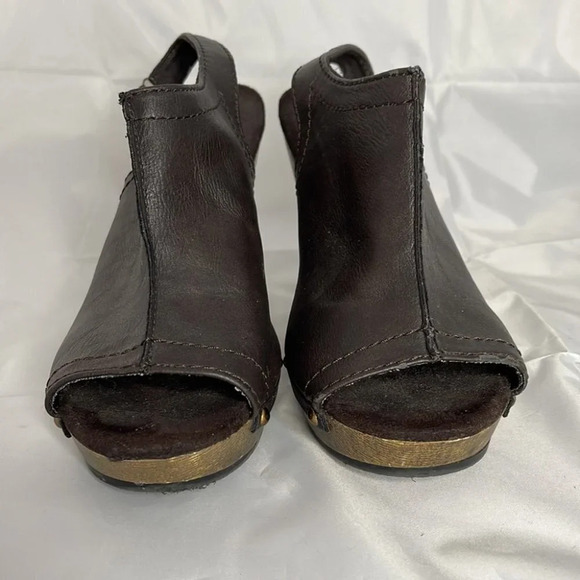 FIONI Slingback Platform Heels Brown Boho Vegan Leather Studded Peep Toe 8.5 - Picture 3 of 12